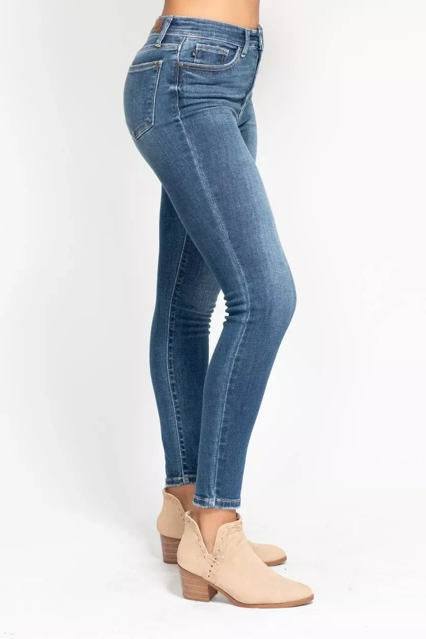 Denim - Judy Blue Full Size High Rise Button Fly Skinny Jeans Plus Size - - Cultured Cloths Apparel