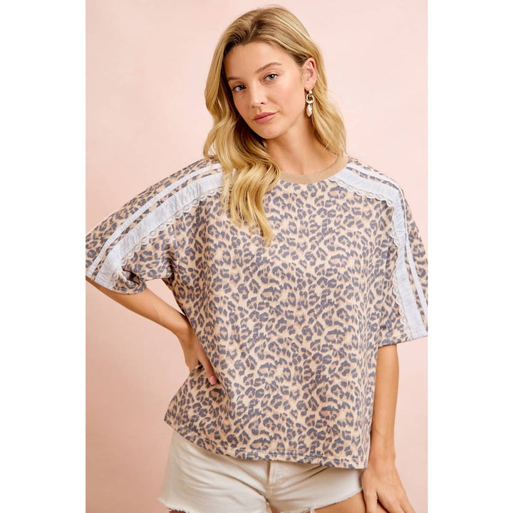 Women's Short Sleeve - LEOPARD TERRY SIDE DETAIL SHORT SLEEVES TOP - - Cultured Cloths Apparel