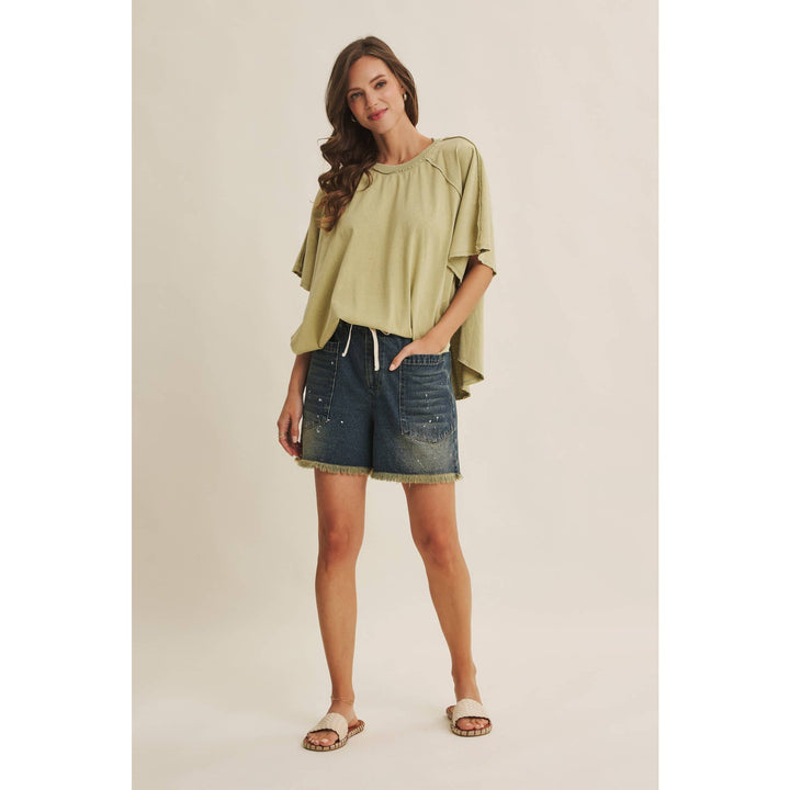 Women's Short Sleeve - EASY DRAPE MINERAL-WASHED PONCHO-LIKE COTTON JERSEY TOP - - Cultured Cloths Apparel