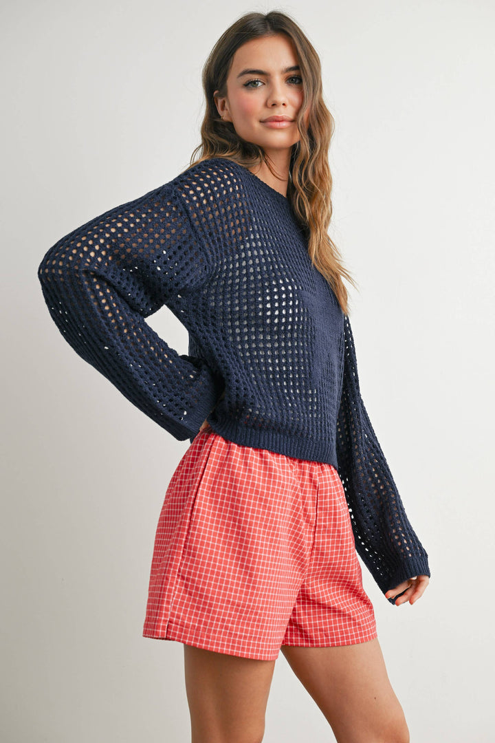Women's Sweaters - Star Crew Neck Crochet Sweater - - Cultured Cloths Apparel