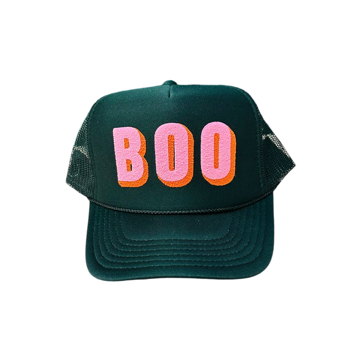 Accessories, Hats - BOO (light pink/orange double puff) - Black Trucker - - Cultured Cloths Apparel