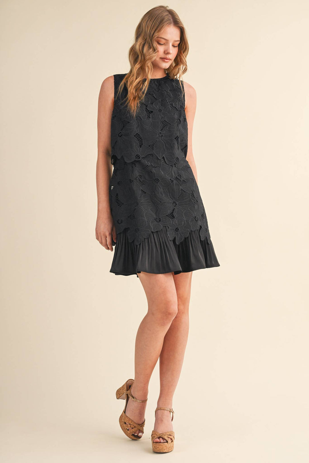 Dresses - TIERED FLORAL LACE FLOUNCE HEM MINI DRESS - - Cultured Cloths Apparel