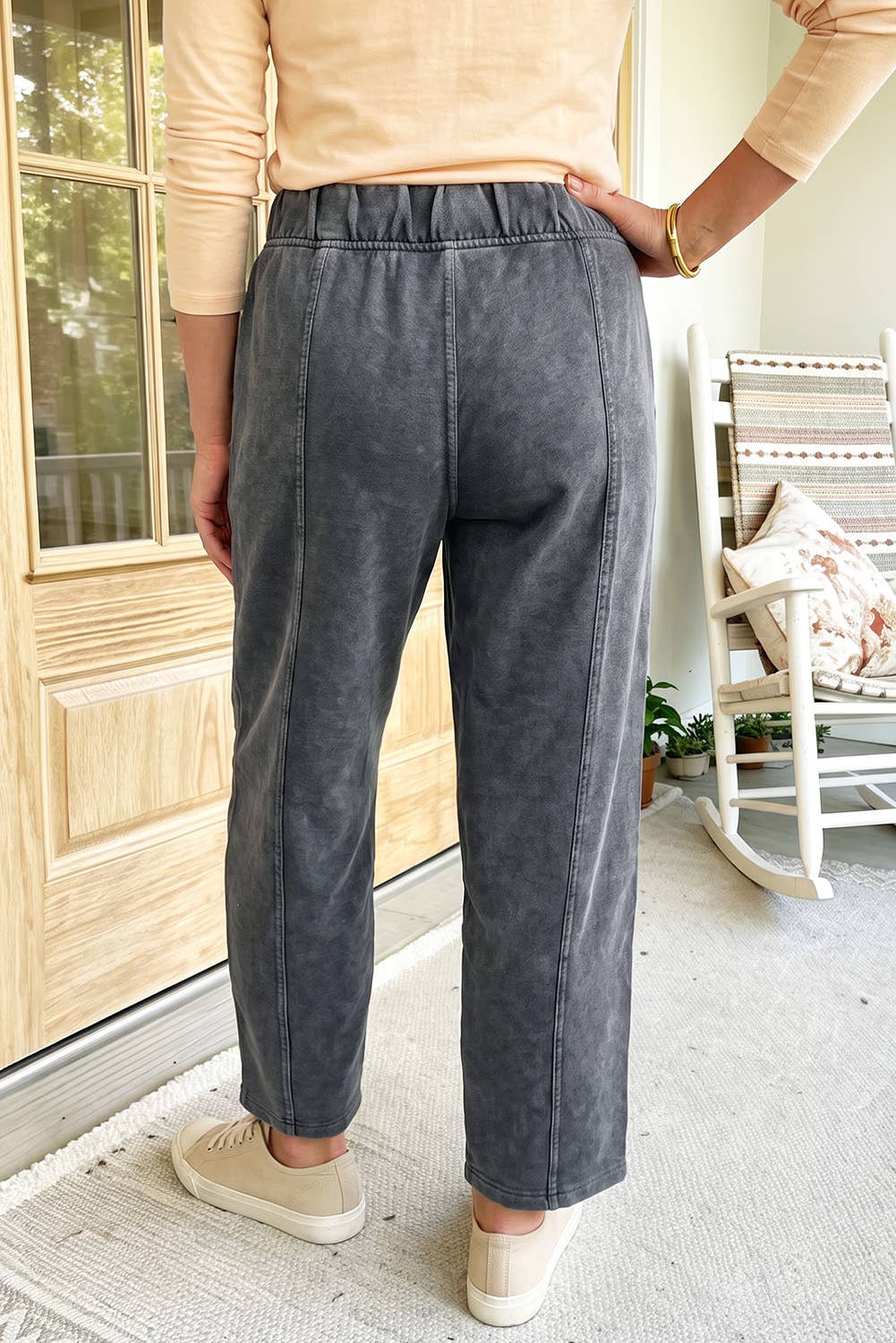 Plus Sizes - Mineral Wash Seam Detail Elastic Waist Pants - - Cultured Cloths Apparel