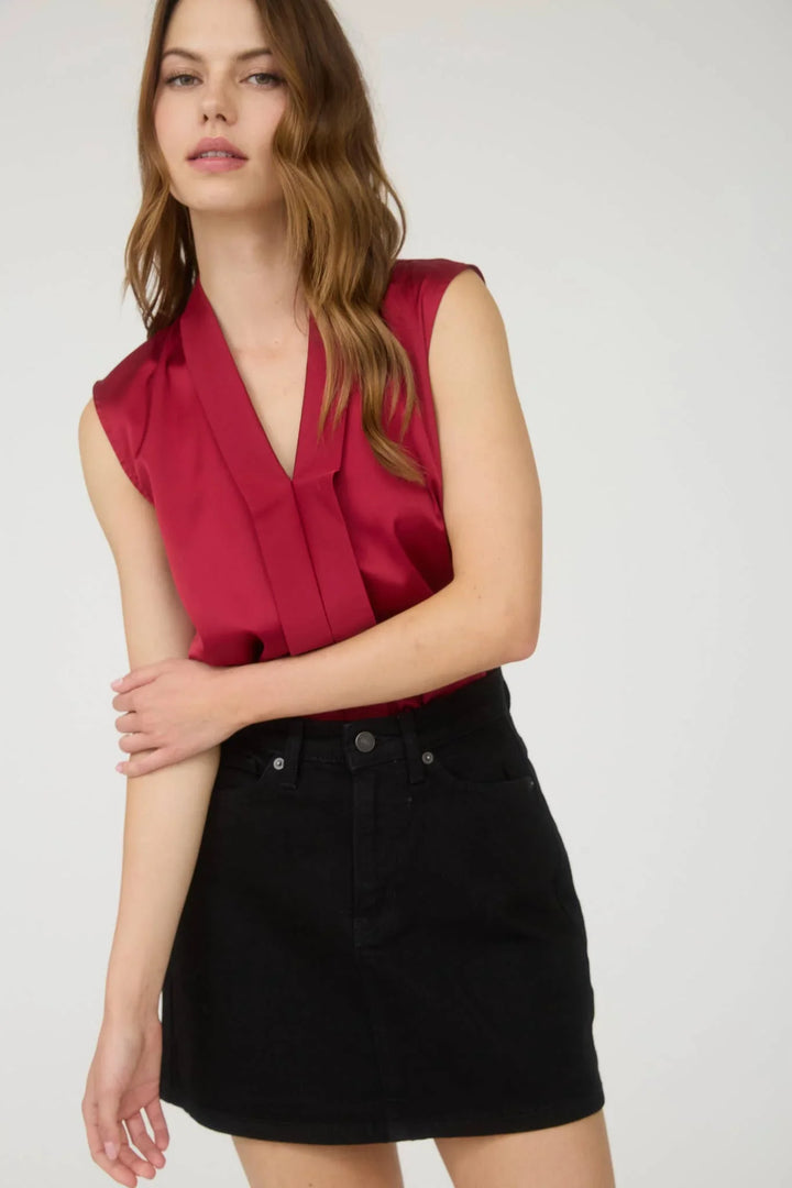 Women's Sleeveless - SATIN COLLARED SLEEVELESS BLOUSE - - Cultured Cloths Apparel