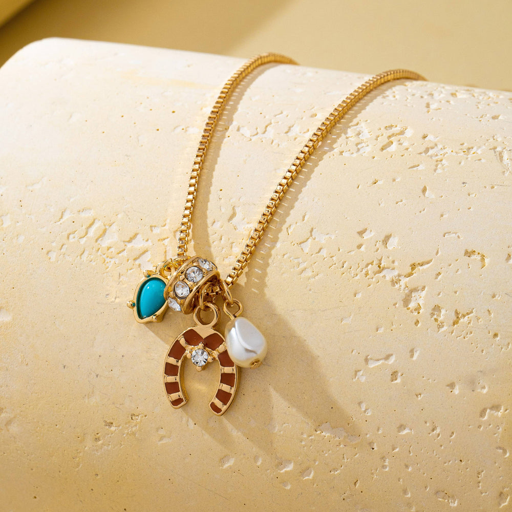 Accessories, Necklaces - Southwest Horseshoe & Turquoise Charm Necklace | 80N93130 - - Cultured Cloths Apparel