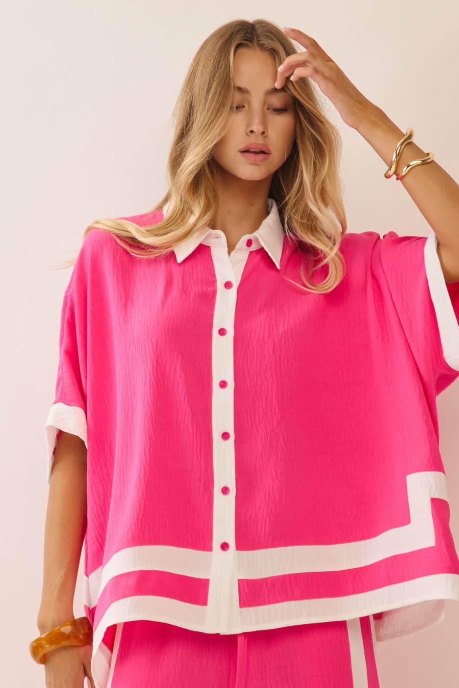 Contrast Trim Shirt With Matching Pants Set