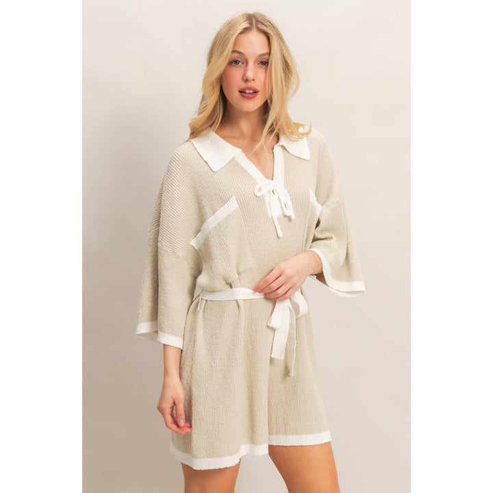 Women's Rompers - Knit Romper With Contrast Tie - - Cultured Cloths Apparel