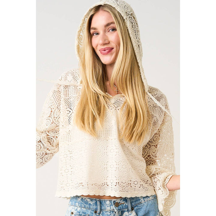 Women's Long Sleeve - CROCHET LACE BOHO LONG SLEEVE HOODIE TOP - - Cultured Cloths Apparel