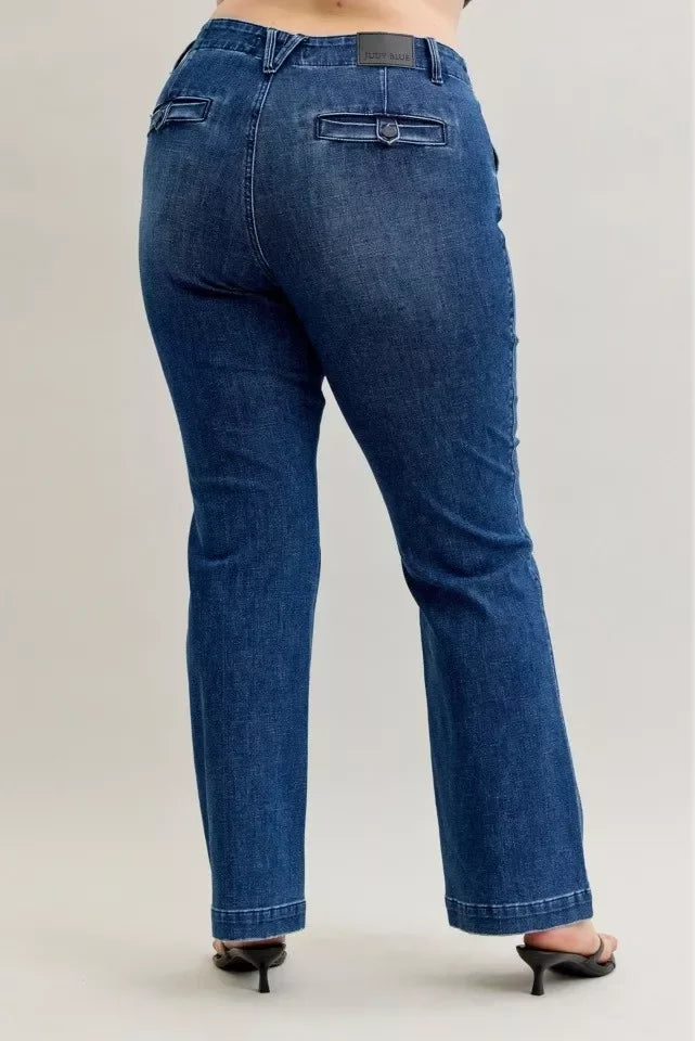 Denim - Judy Blue Full Size Mid Rise Bootcut Jeans with Welt Pockets Plus Size - - Cultured Cloths Apparel