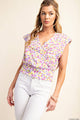 Women's Short Sleeve - Surplice V-Neck Back Smocked Floral Top -  - Cultured Cloths Apparel