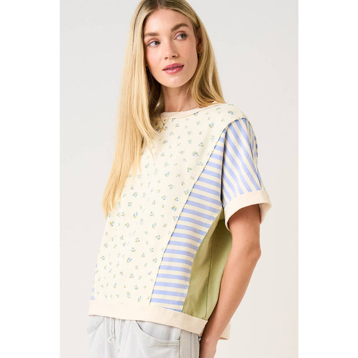 Women's Short Sleeve - PATCHWORK COLOR BLOCK SHORT SLEEVE TOP - - Cultured Cloths Apparel
