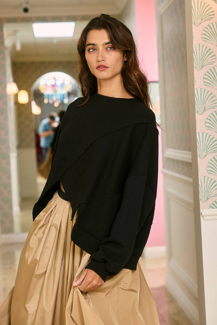 Women's Long Sleeve - Asymmetric Hem Solid Terry Sweatshirt Top - - Cultured Cloths Apparel
