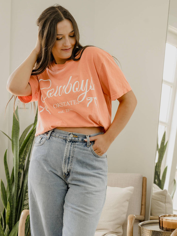 Graphic T-Shirts - OSU Cowboys Established Bows Orange Comfort Colors Tee - - Cultured Cloths Apparel