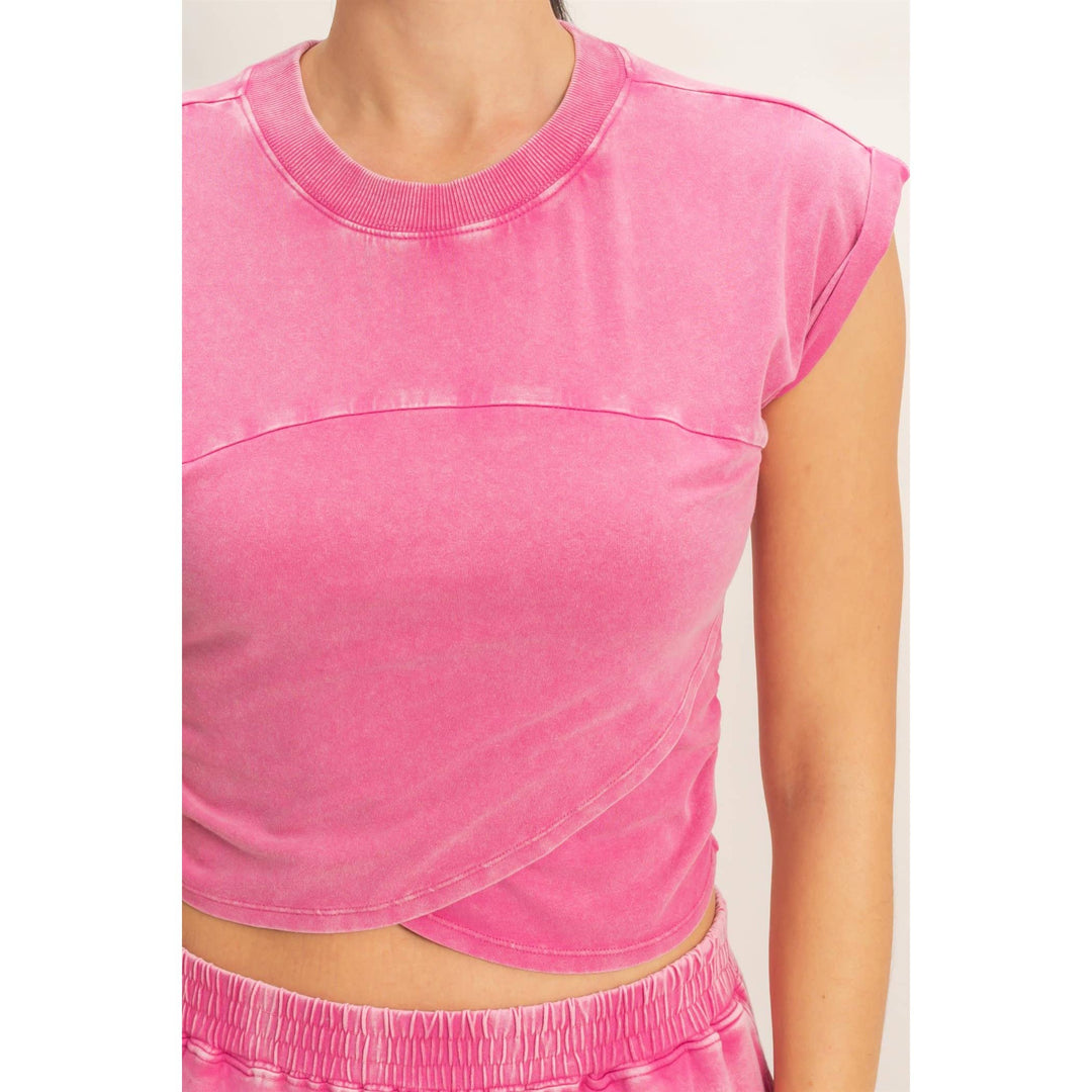 Athleisure - Rolled Sleeve Wrap-Front Crop Top And Jogger Set - - Cultured Cloths Apparel