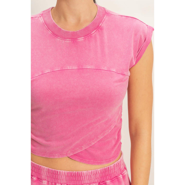 Athleisure - Rolled Sleeve Wrap-Front Crop Top And Jogger Set - - Cultured Cloths Apparel