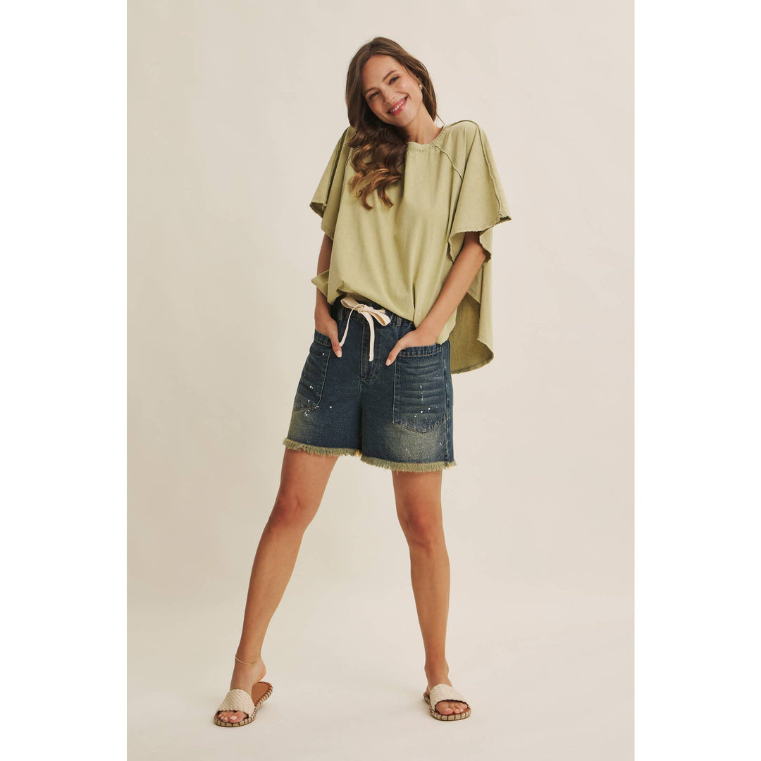 Women's Short Sleeve - EASY DRAPE MINERAL-WASHED PONCHO-LIKE COTTON JERSEY TOP - - Cultured Cloths Apparel