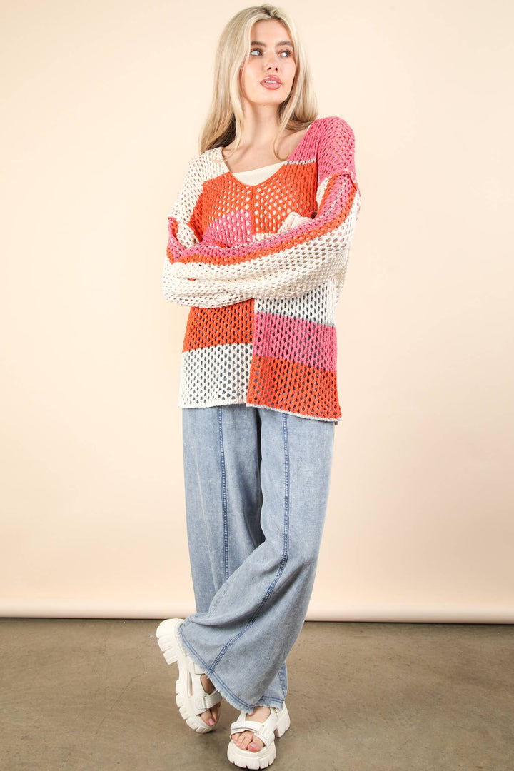 Sweaters & Outerwear - Color Block Oversized Summer Knit Sweater Top - - Cultured Cloths Apparel