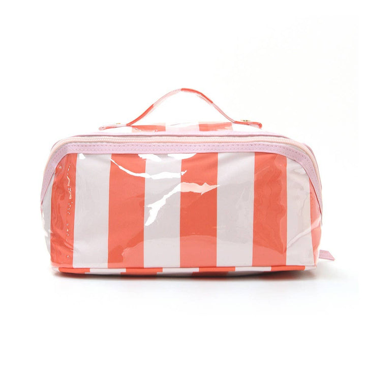CHECKER STRIPED  OPEN FLAT COSMETIC MAKEUP POUCH