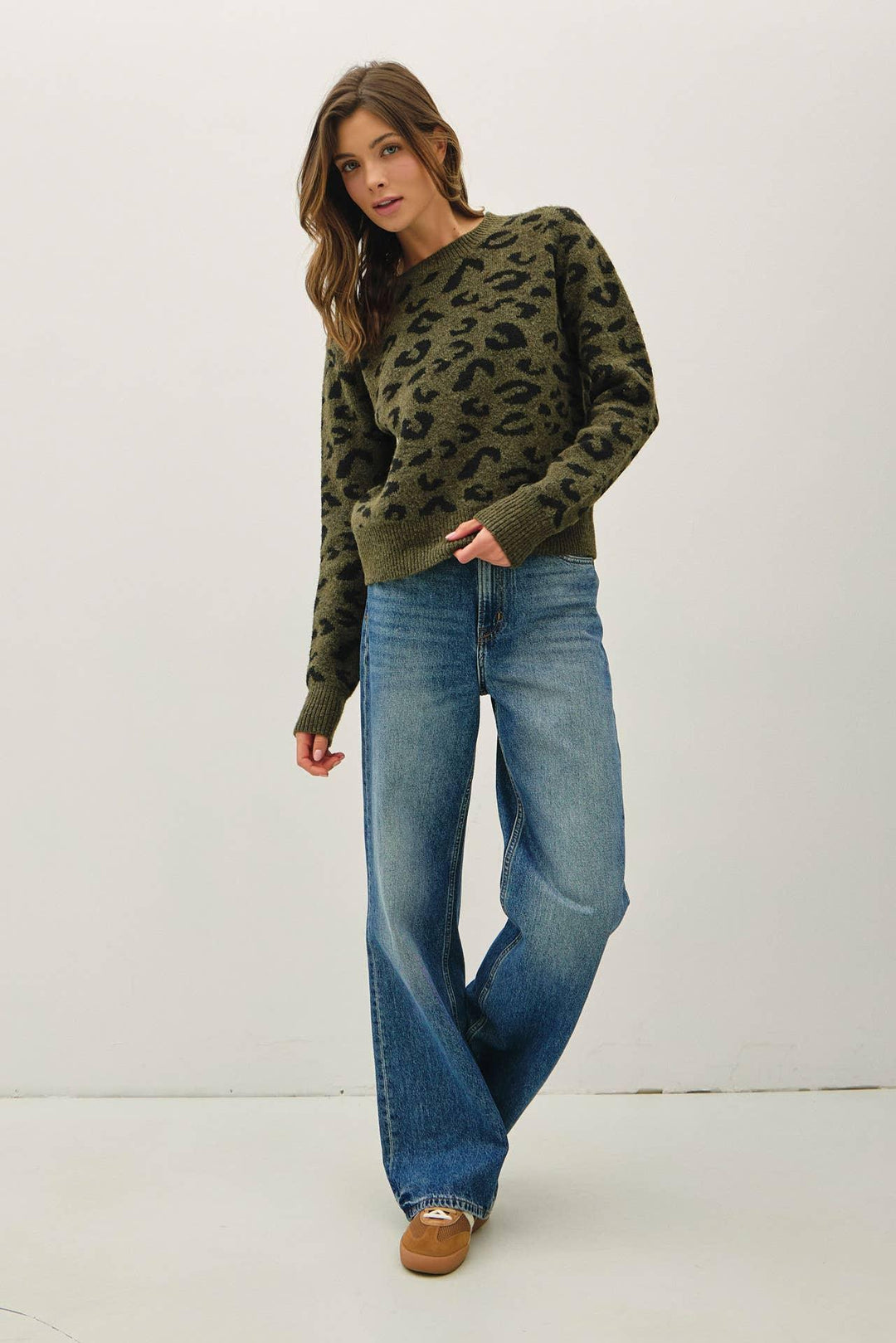 LEOPARD JACUARD CREWNECK SWEATER