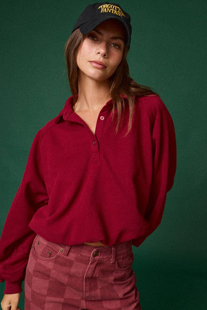 Oversized Long-Sleeve Polo