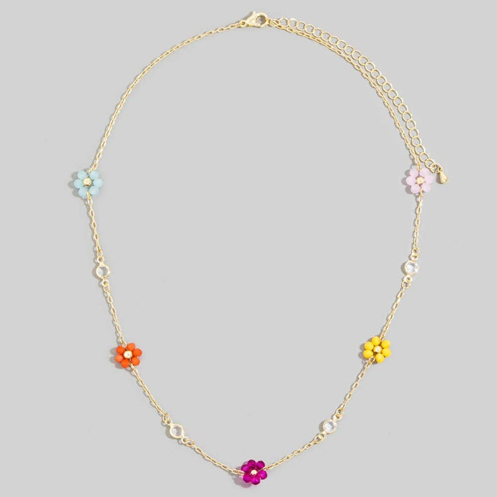 Accessories, Necklaces - Beaded Flower Station Charms Beaded Necklace - - Cultured Cloths Apparel