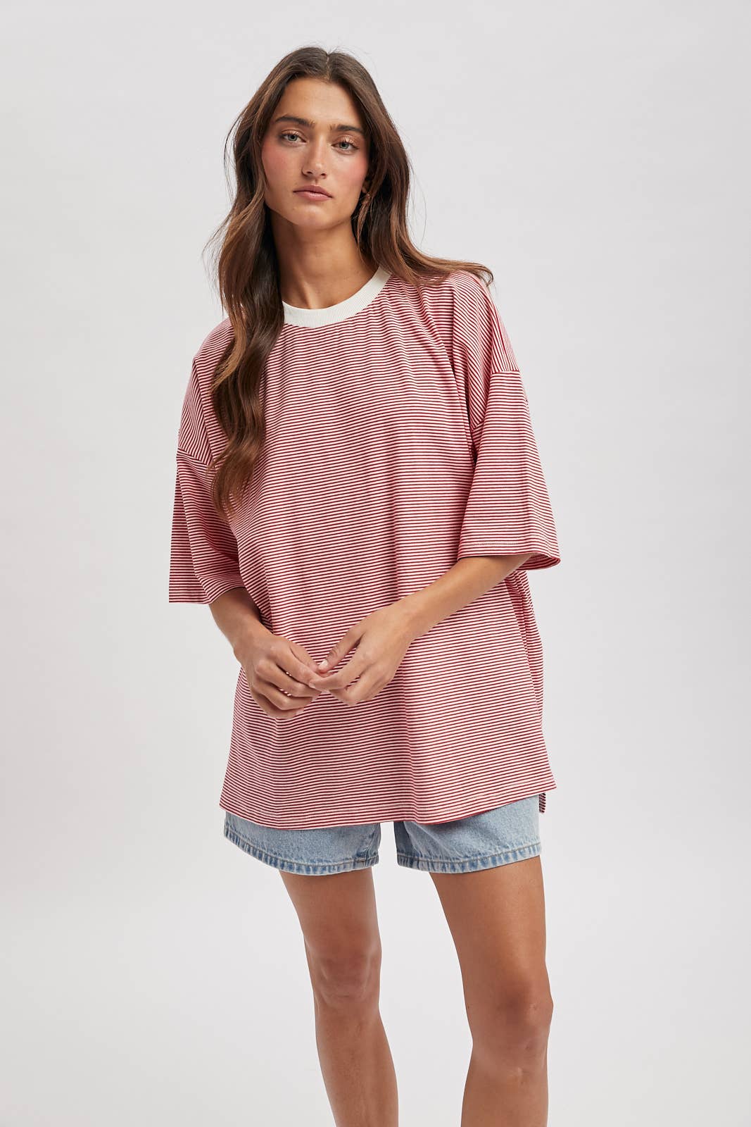 Women's Dresses - OVERSIZED STRIPED KNIT TOP / WL25-11781 - - Cultured Cloths Apparel