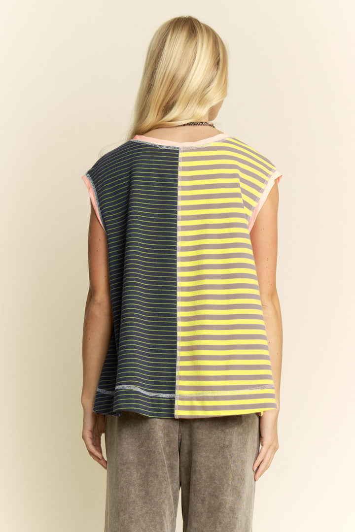 Women's Sleeveless - STRIPED COLORBLOCK SLEEVELESS VEST TOP - - Cultured Cloths Apparel