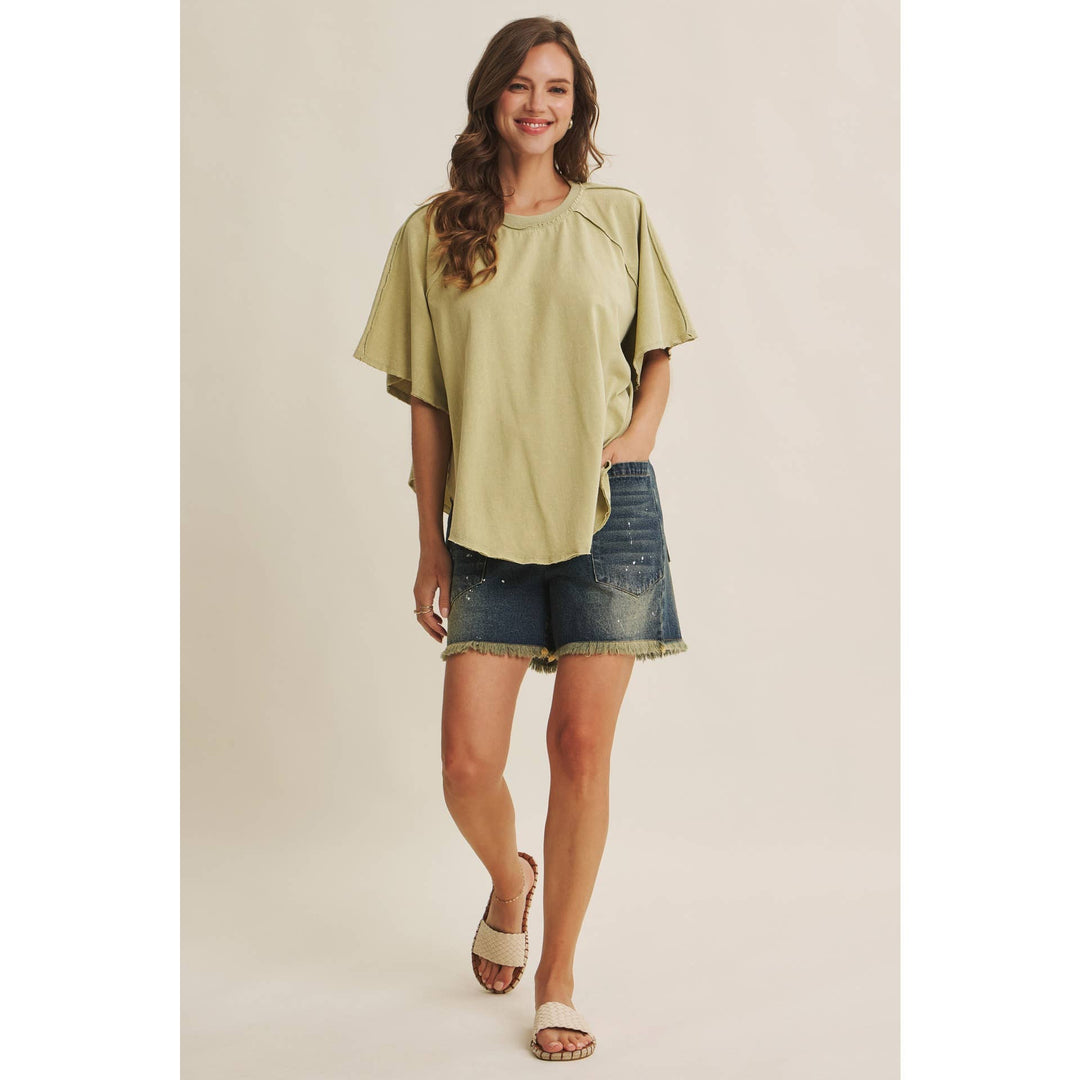 Women's Short Sleeve - EASY DRAPE MINERAL-WASHED PONCHO-LIKE COTTON JERSEY TOP - - Cultured Cloths Apparel