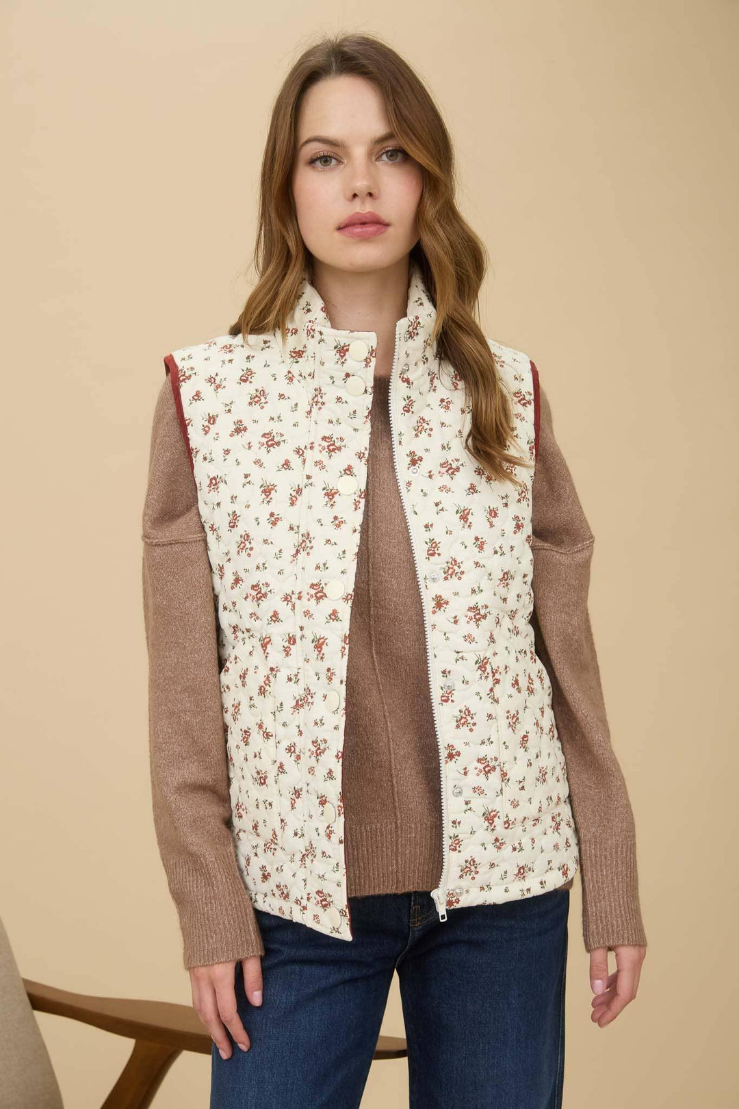 Outerwear - FLORAL QUILTED ZIP-UP PUFFER VEST - - Cultured Cloths Apparel