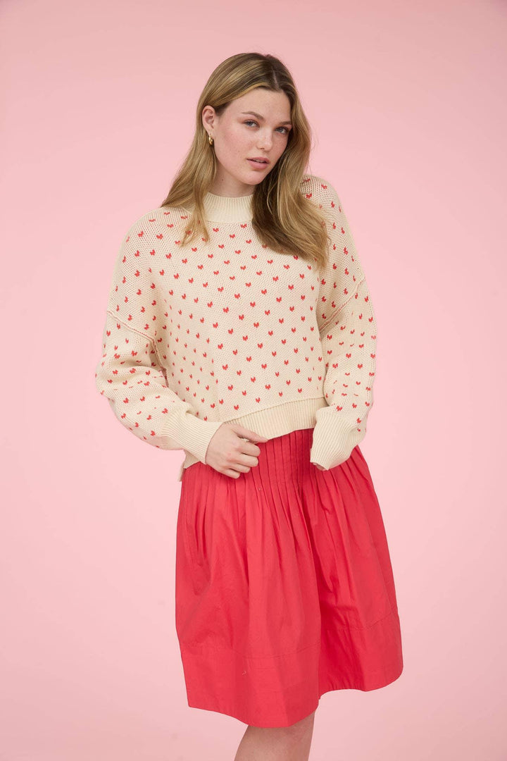 HEART PATTERN DROP SHOULDER KNIT PULLOVER SWEATER