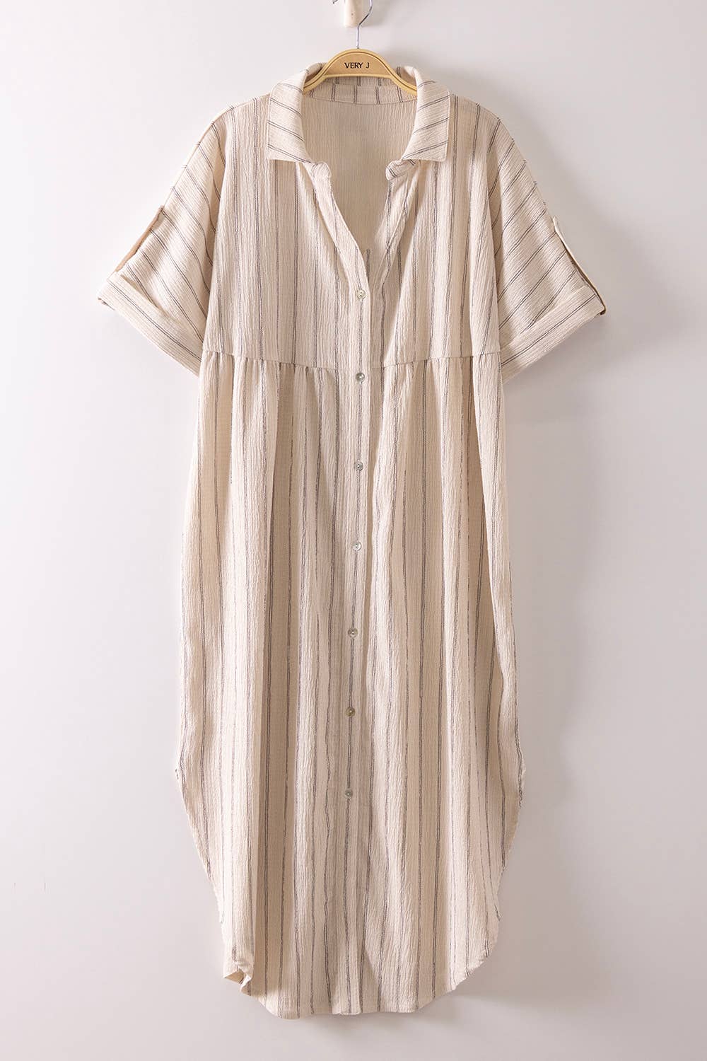 Dresses - Striped Linen Midi Button Down Shirt Dress - - Cultured Cloths Apparel