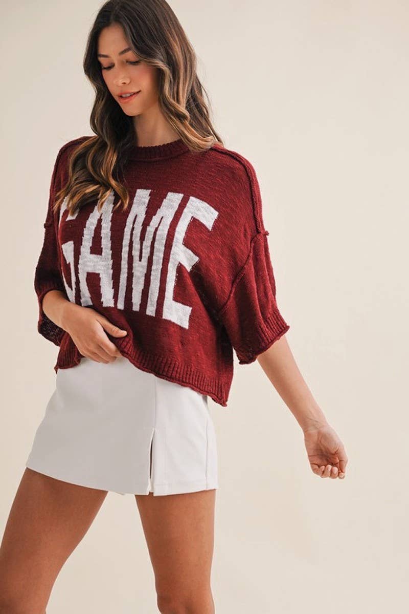 Orange Game Day Lettering Loose Fit Crop Sweater Top