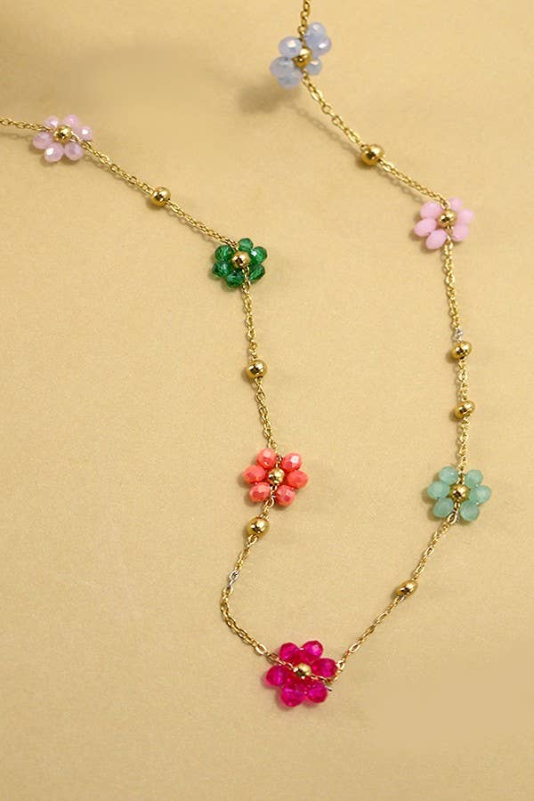 Accessories, Necklaces - SUMMER MULTI BEADED FLOWER CHARM NECKLACE | 40NK308 - Multi - Cultured Cloths Apparel