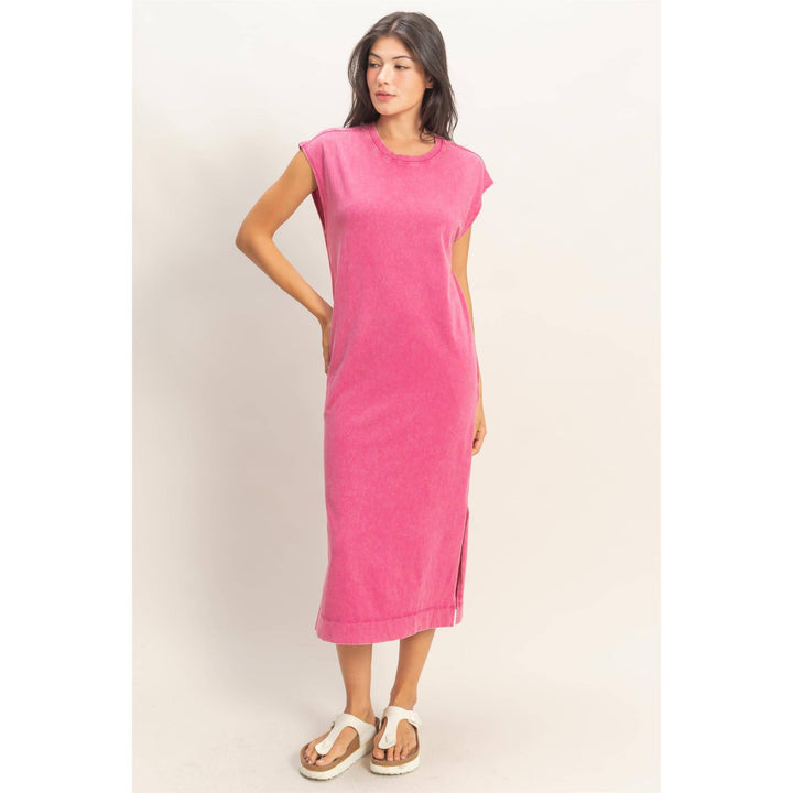 Chocolate Mineral Wash Cap Sleeve Midi Dress