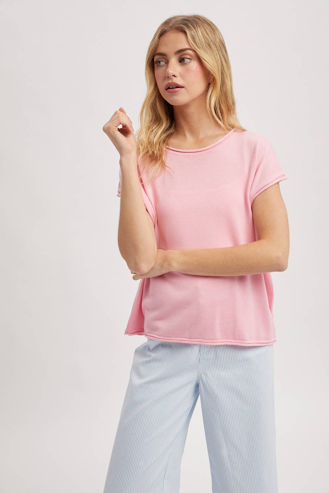 Women's Short Sleeve - ROLLED HEM KNIT SWEATER - - Cultured Cloths Apparel
