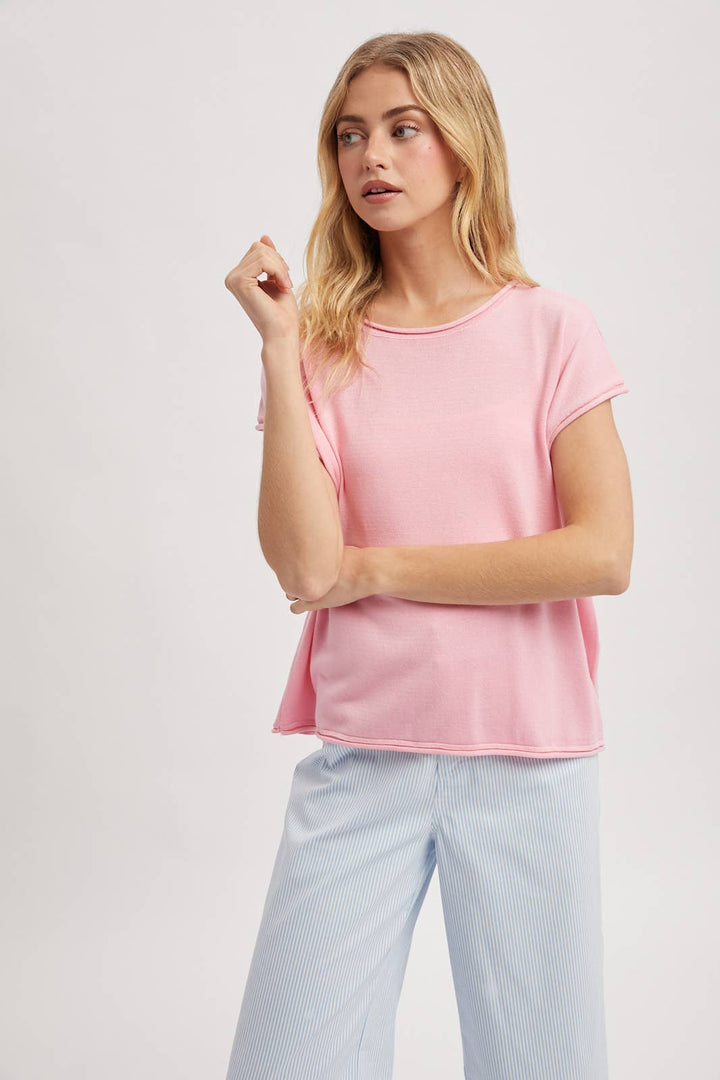 Women's Short Sleeve - ROLLED HEM KNIT SWEATER - - Cultured Cloths Apparel