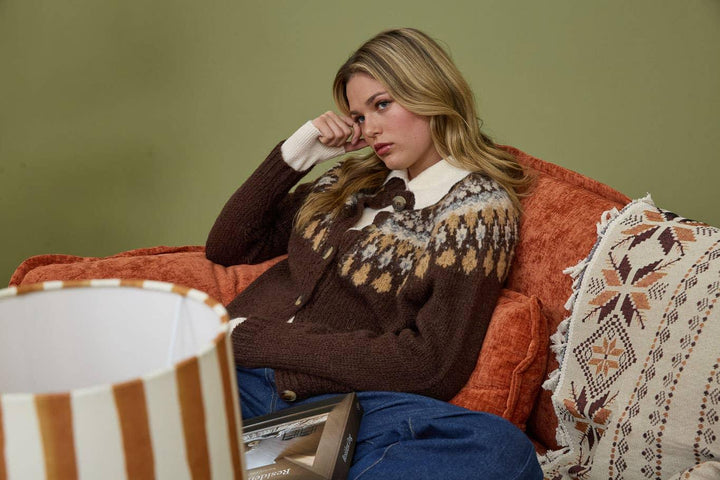 Women's Sweaters - FAIR ISLE PATTERN LONG SLEEVE KNIT CARDIGAN - - Cultured Cloths Apparel