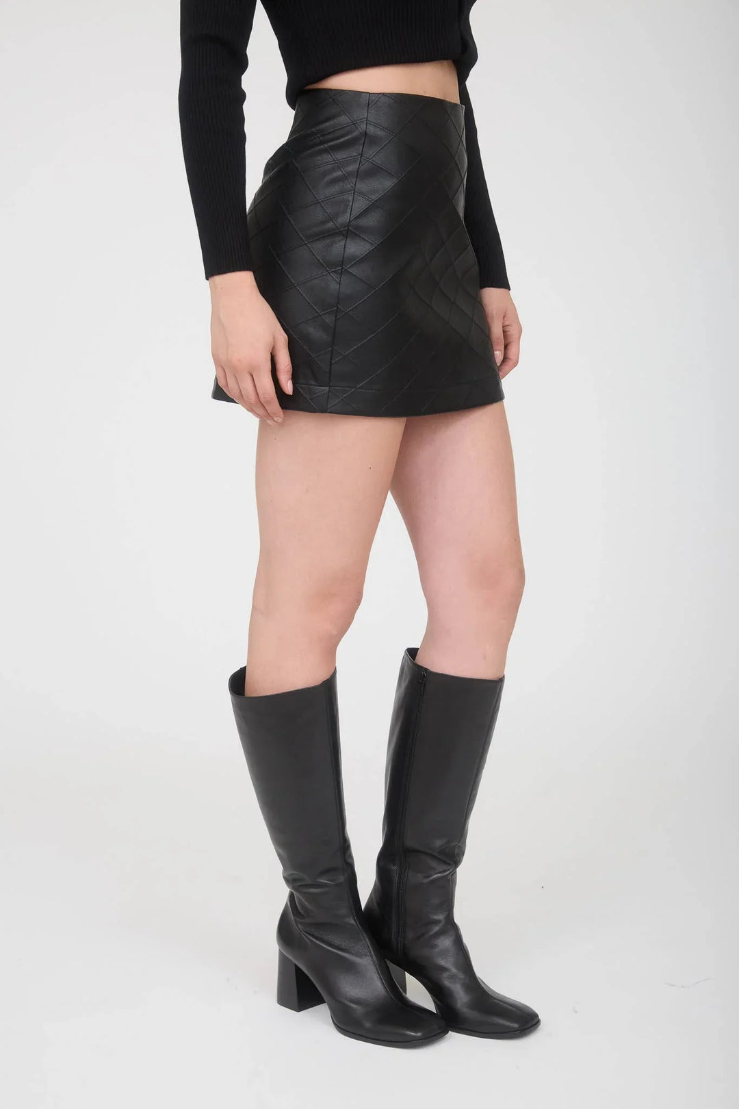 Women's Skirts - DIAMOND PATTERN FAUX LEATHER MINI SKIRT - - Cultured Cloths Apparel