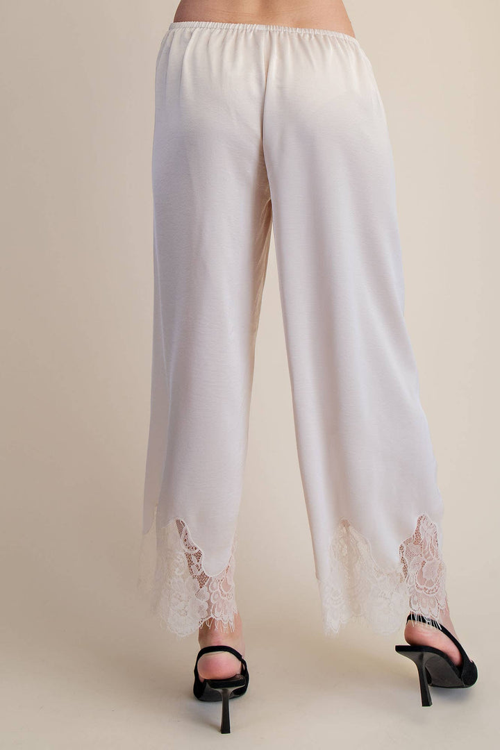 Pants - Mid Rise Cropped Lace Trim Pants - - Cultured Cloths Apparel