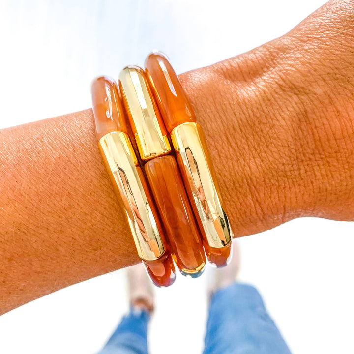Accessories, Bracelets - Gold Acrylic Tube Bamboo Bracelets - - Cultured Cloths Apparel