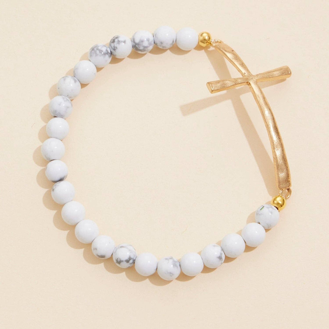 Accessories, Bracelets - Natural Stone Cross Stretch Bracelet - - Cultured Cloths Apparel