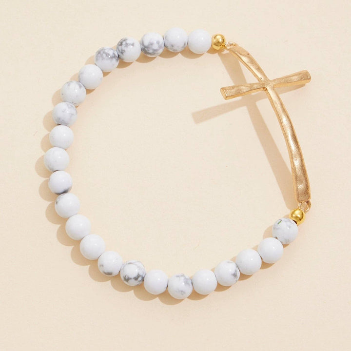 Accessories, Bracelets - Natural Stone Cross Stretch Bracelet - - Cultured Cloths Apparel