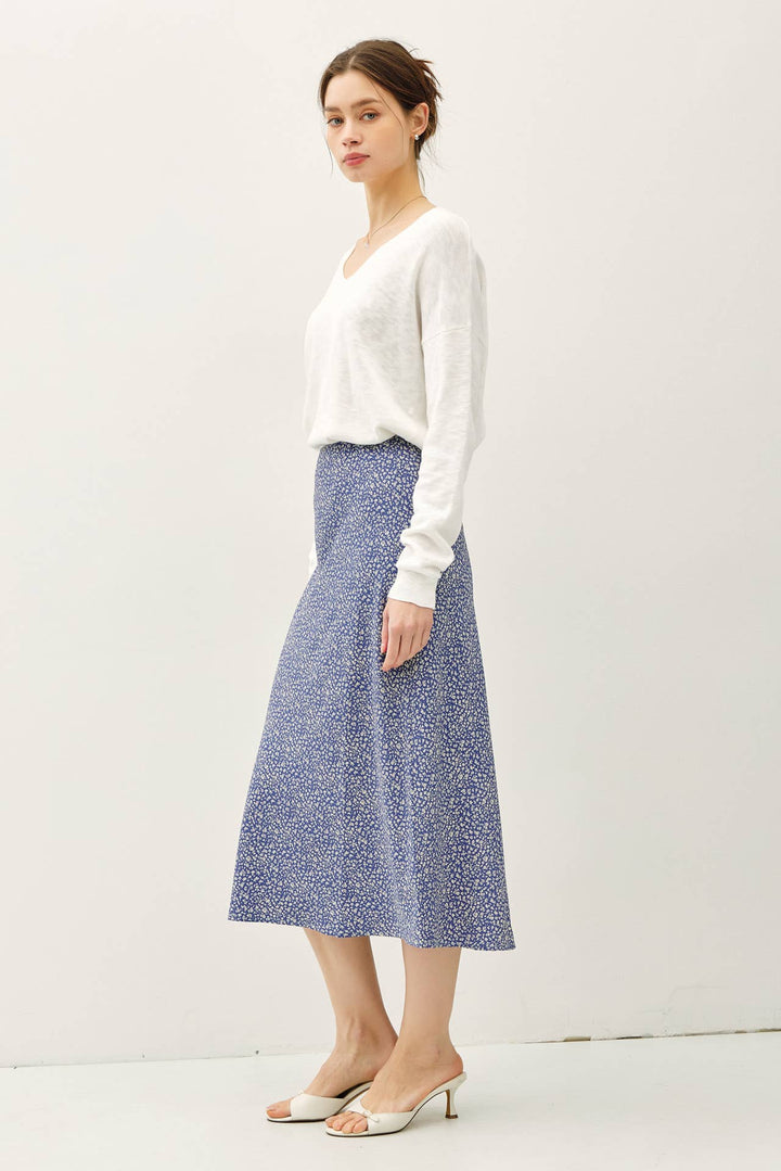 PRINT MIDI SKIRT WITH ELASTIC WAISTBAND