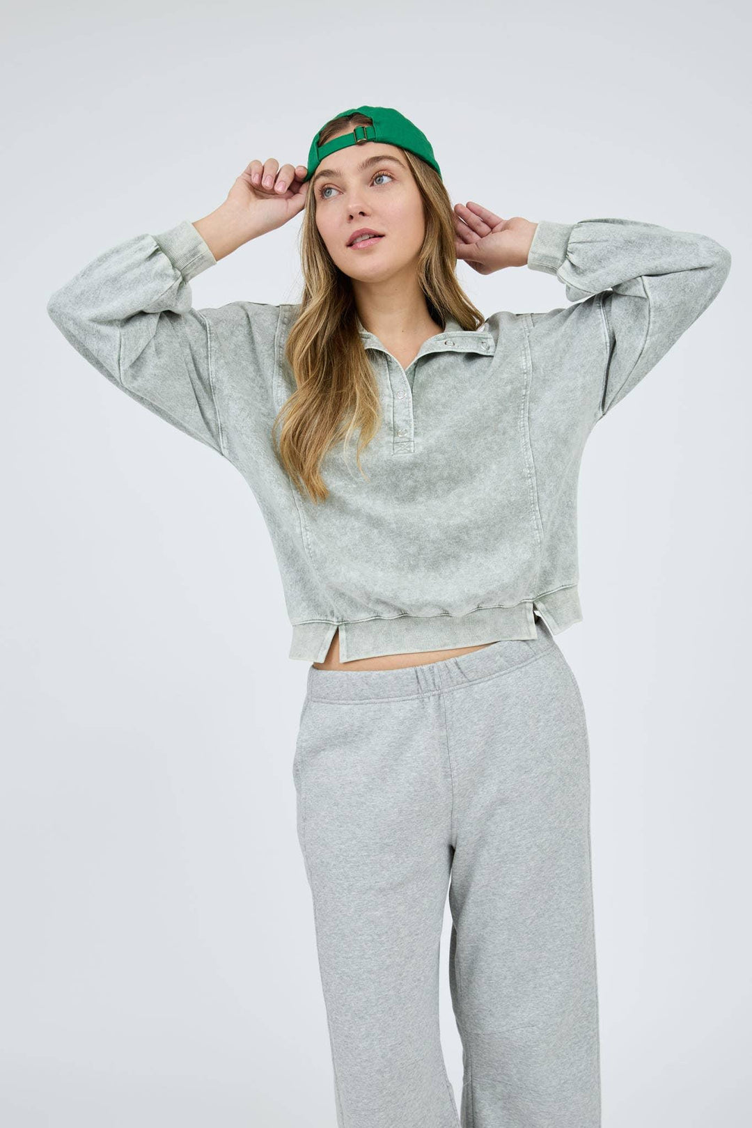 Women's Long Sleeve - WASHED HALF SNAP BUTTON LONG SLEEVE KNIT TOP - - Cultured Cloths Apparel