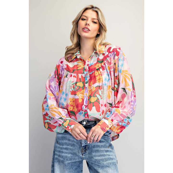 Blue Floral Print Blouse