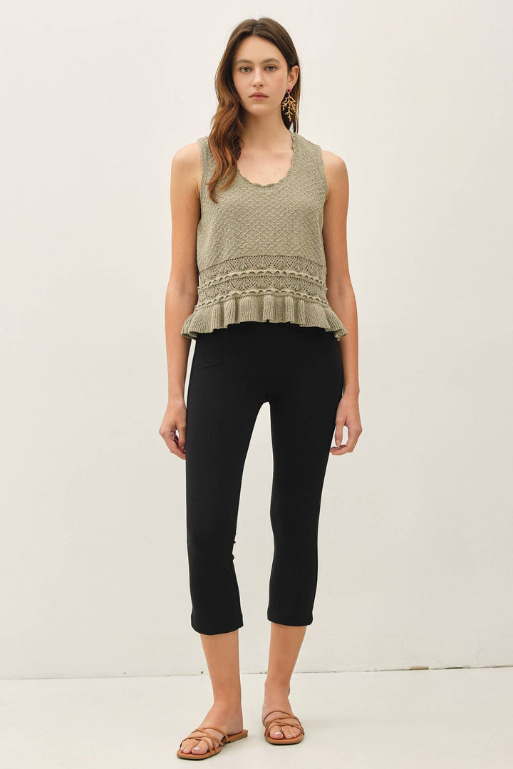 Women's Sleeveless - RUFFLED CROCHET TEXTURED KNIT TOP - - Cultured Cloths Apparel