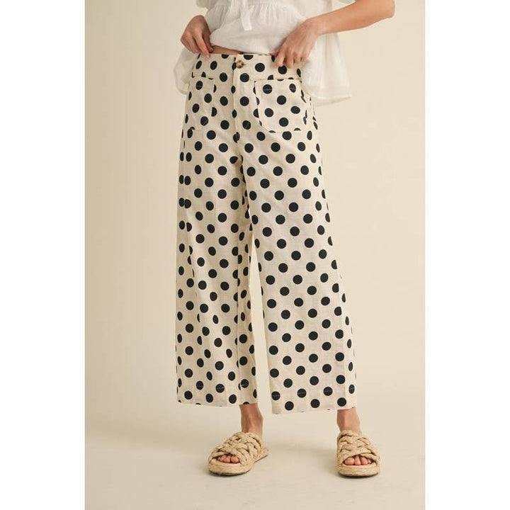 Pants - Polka dot print wide leg pants - - Cultured Cloths Apparel