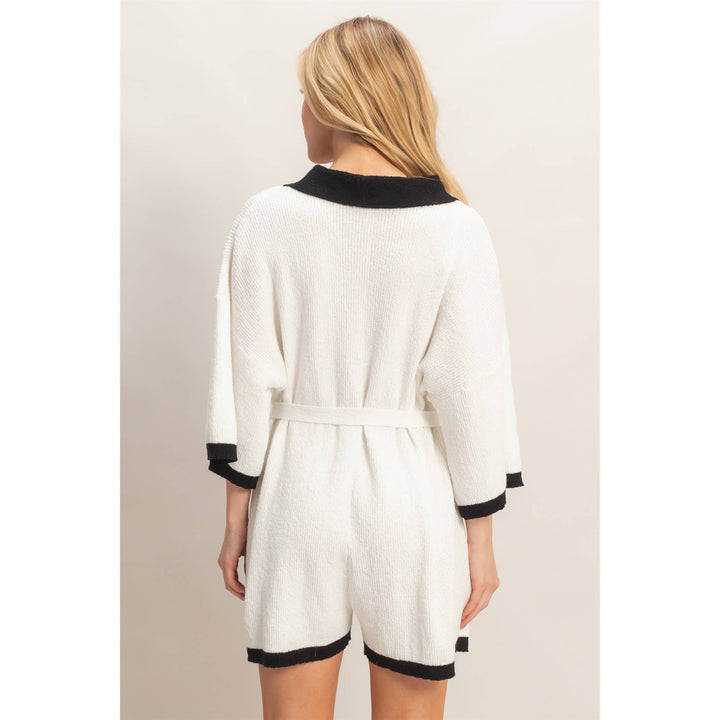 Women's Rompers - Knit Romper With Contrast Tie - - Cultured Cloths Apparel