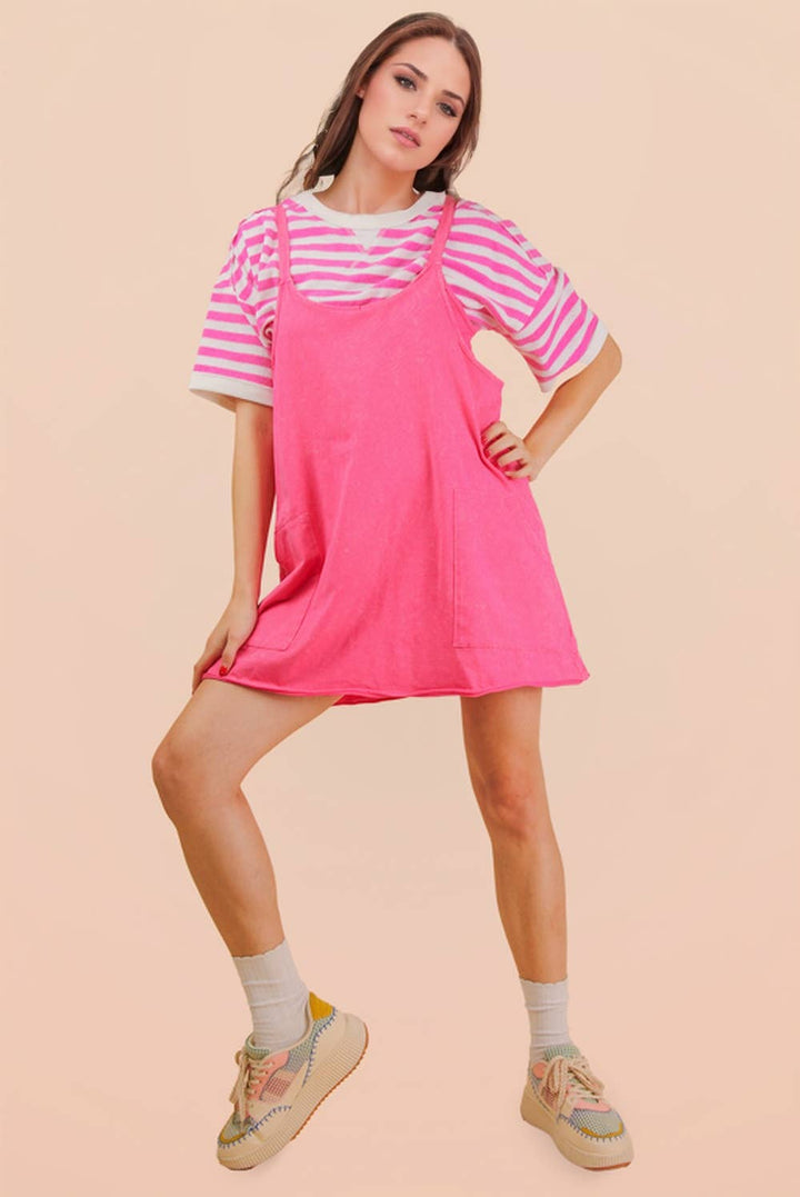 Dresses - Mineral Washed Knit Mini Dress with Shorts Inside - - Cultured Cloths Apparel