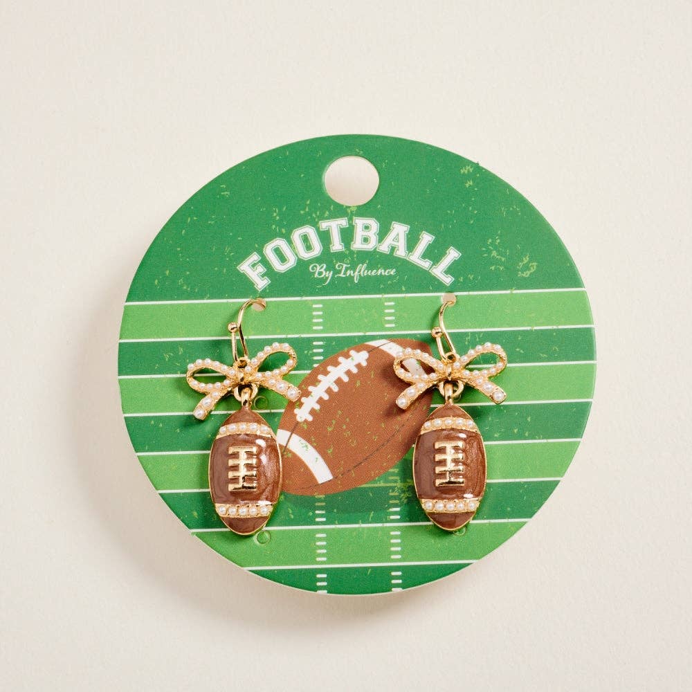 Accessories, Earrings - 1.5 Inch Pearlized Football Pave Pearl Bow Hook Earrings - - Cultured Cloths Apparel